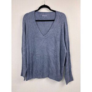 Barefoot Dreams womens 1X blue cozychic ultra lite pointelle rib v-neck pullover